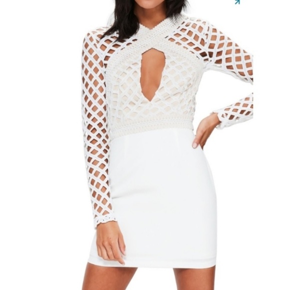 Missguided Dresses & Skirts - MISSGUIDED Cross Lace Cut Out Bodycon Dress White